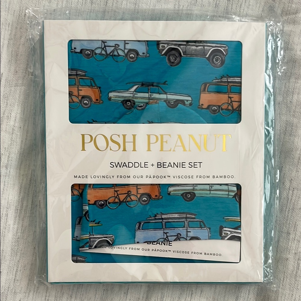 Posh Peanut Vehicle Print Swaddle and Beanie